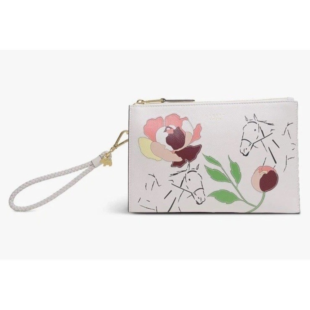 Radley London X Kentucky Derby Horse Rose Zip Top Wristlet Purse Wallet White